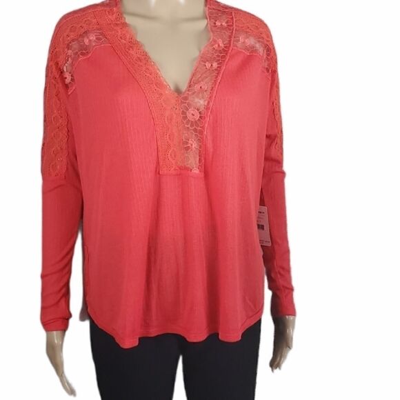 NWT Free People Orangish Red Lola Boho Top - Picture 4 of 8